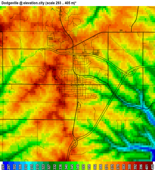 Dodgeville elevation map