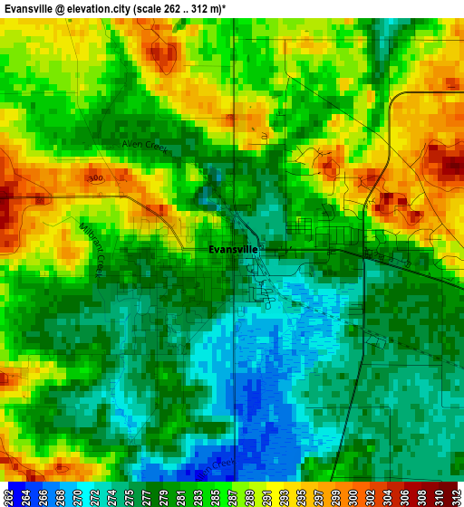 Evansville elevation map