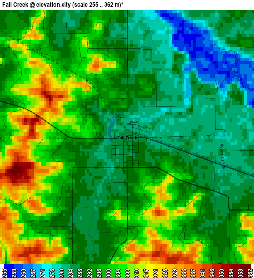 Fall Creek elevation map