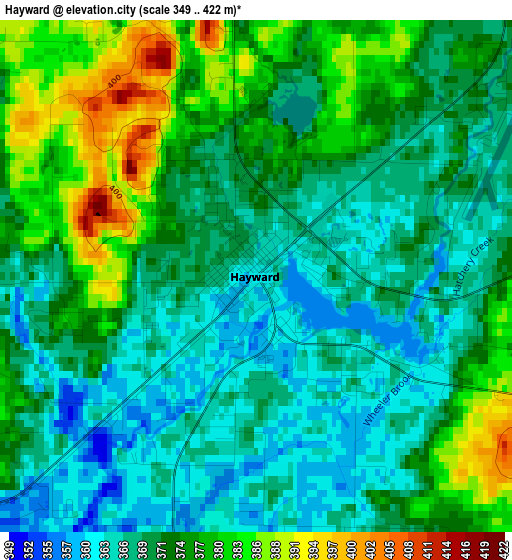 Hayward elevation map