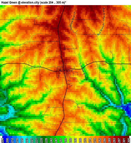 Hazel Green elevation map