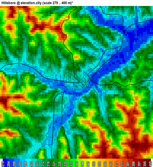 Hillsboro elevation map