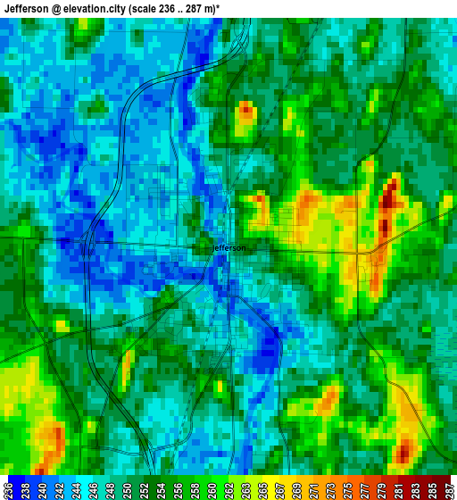 Jefferson elevation map