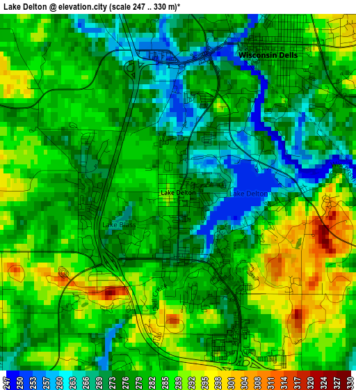 Lake Delton elevation map