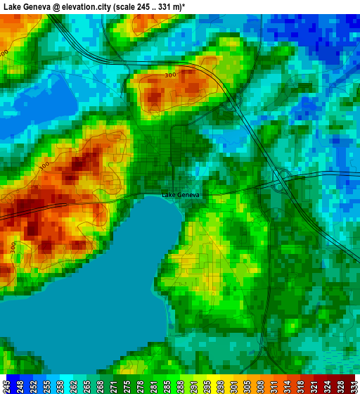 Lake Geneva elevation map