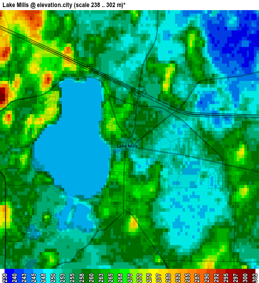 Lake Mills elevation map