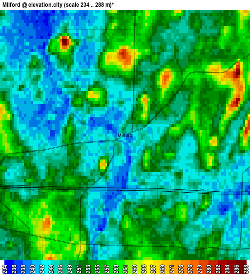 Milford elevation map