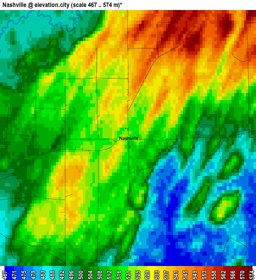 Nashville elevation map