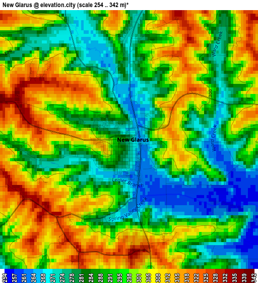 New Glarus elevation map