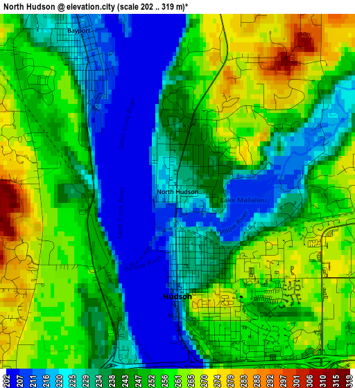 North Hudson elevation map