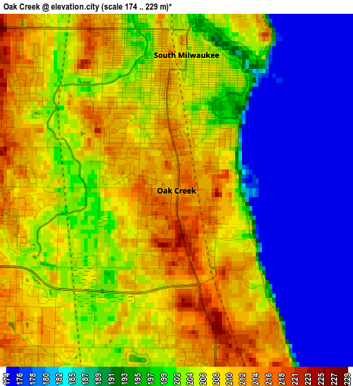 Oak Creek elevation map