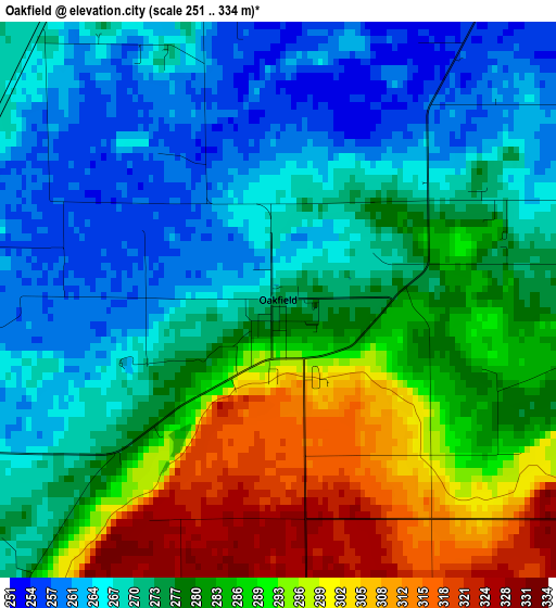 Oakfield elevation map