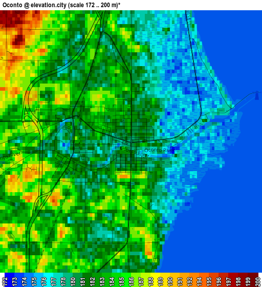 Oconto elevation map