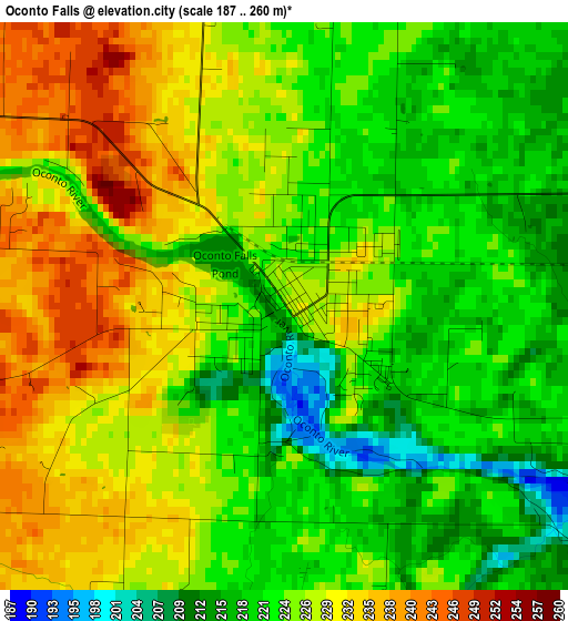 Oconto Falls elevation map