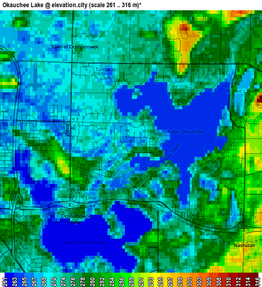 Okauchee Lake elevation map