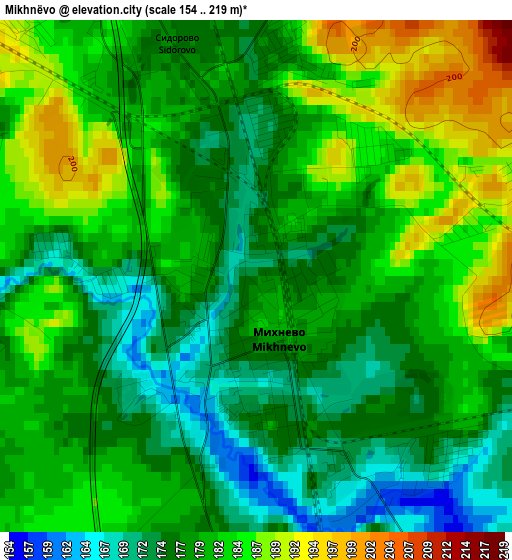 Mikhnëvo elevation map