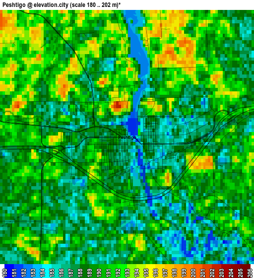 Peshtigo elevation map