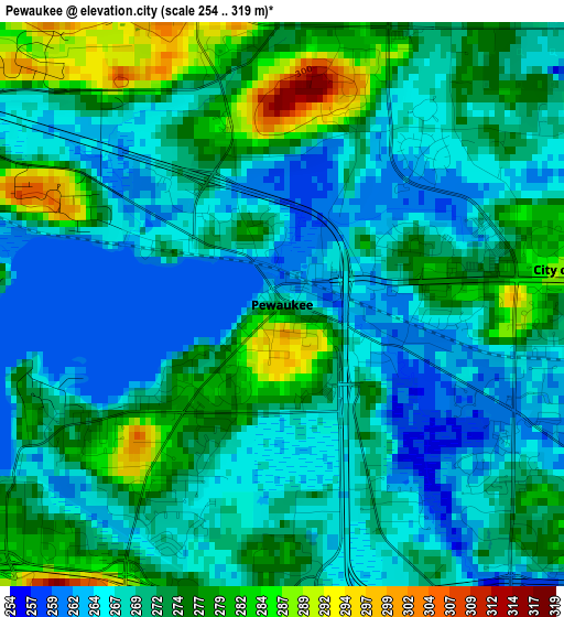 Pewaukee elevation map