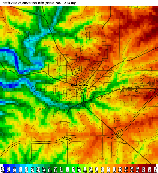 Platteville elevation map