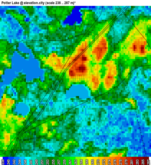 Potter Lake elevation map