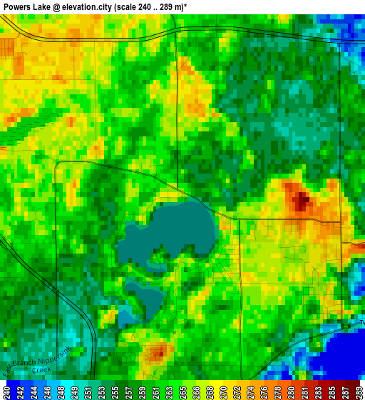 Powers Lake elevation map