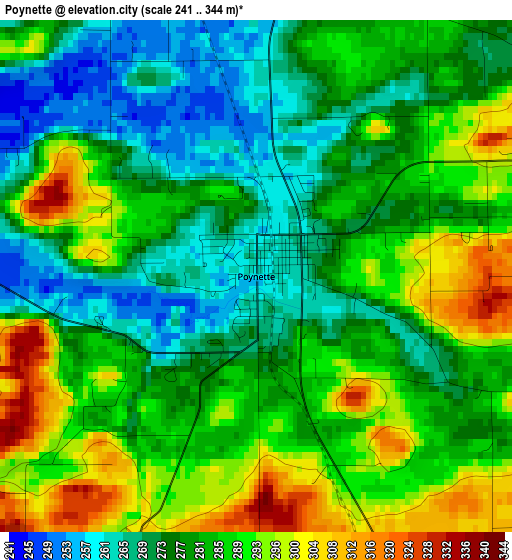 Poynette elevation map