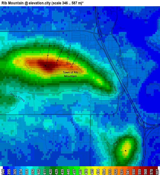 Rib Mountain elevation map