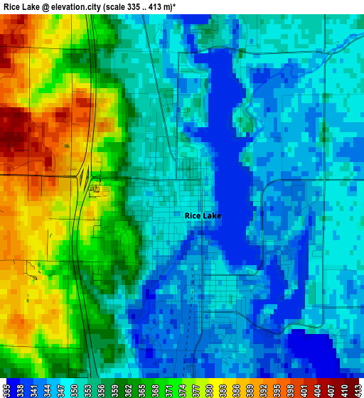 Rice Lake elevation map