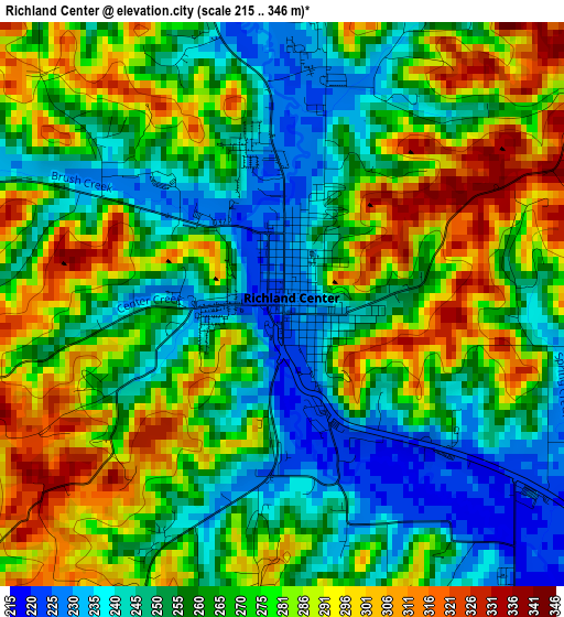 Richland Center elevation map