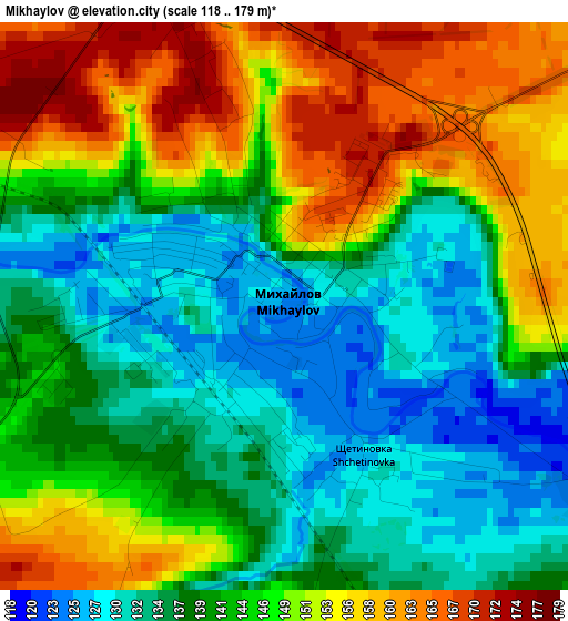 Mikhaylov elevation map