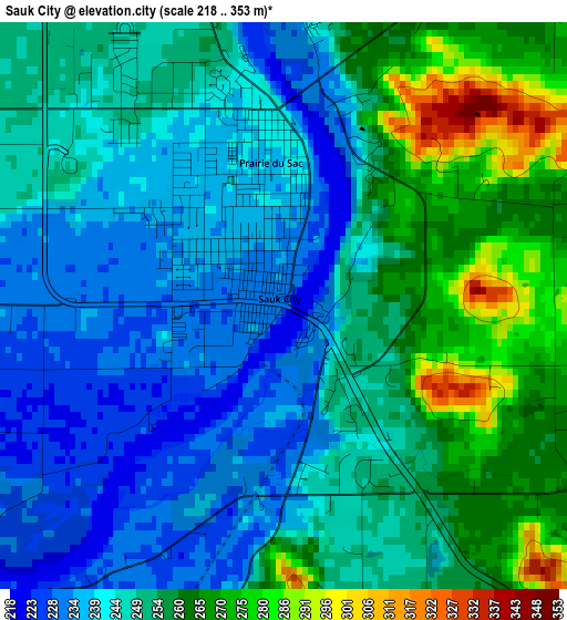 Sauk City elevation map