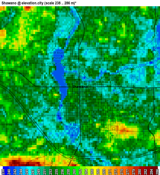 Shawano elevation map