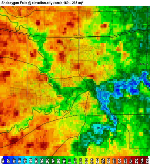 Sheboygan Falls elevation map