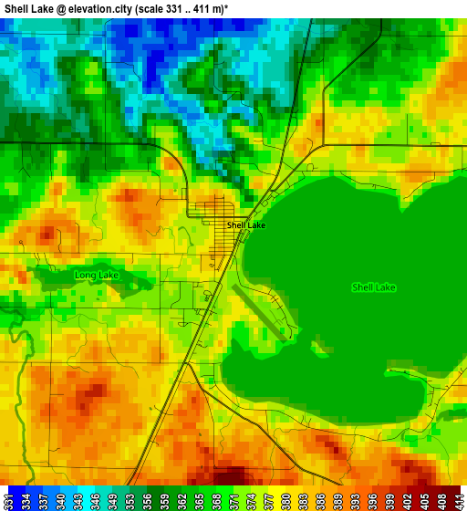 Shell Lake elevation map