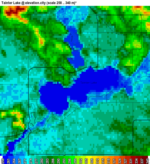 Tainter Lake elevation map