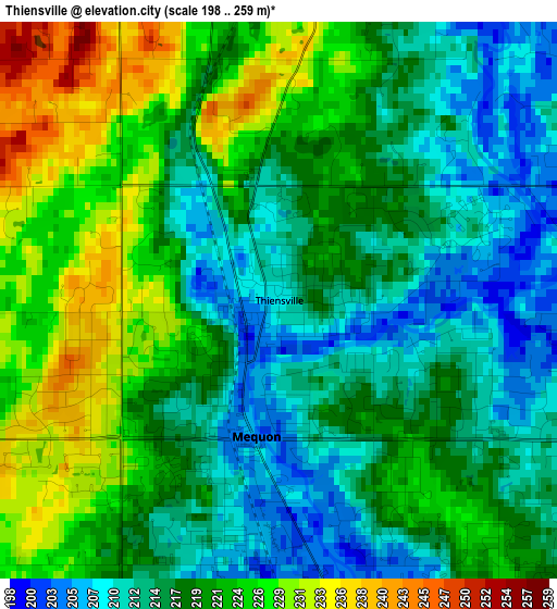 Thiensville elevation map