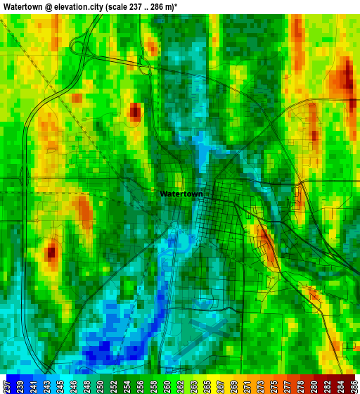 Watertown elevation map