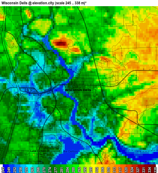 Wisconsin Dells elevation map