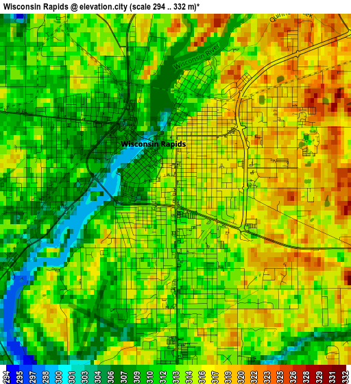 Wisconsin Rapids elevation map