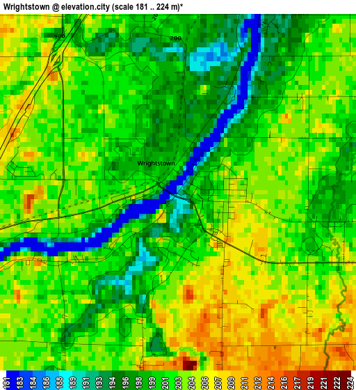 Wrightstown elevation map