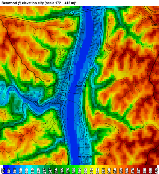 Benwood elevation map