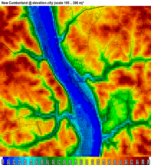 New Cumberland elevation map