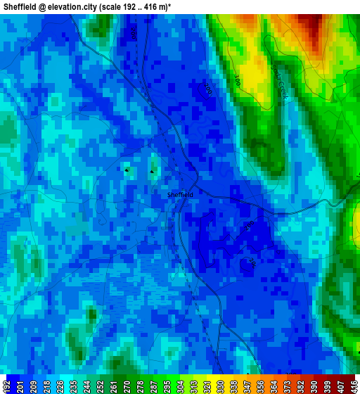 Sheffield elevation map