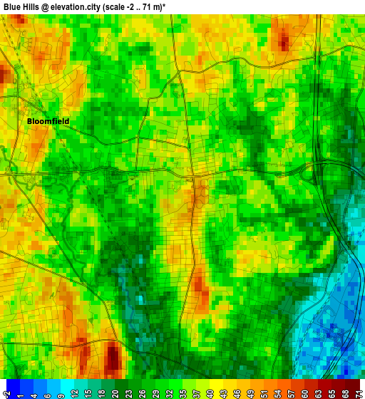 Blue Hills elevation map