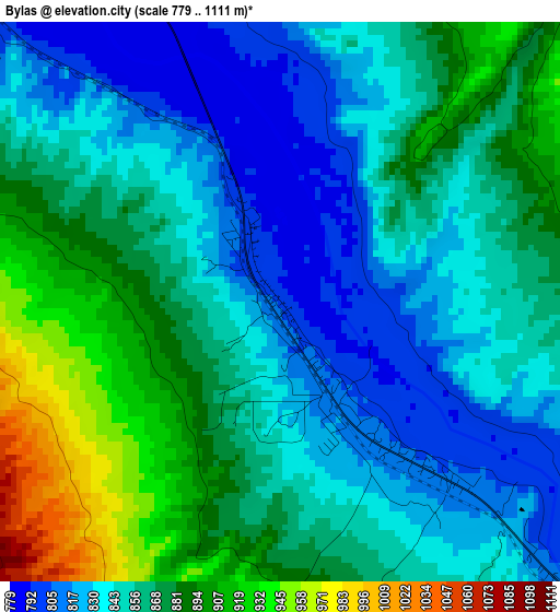 Bylas elevation map