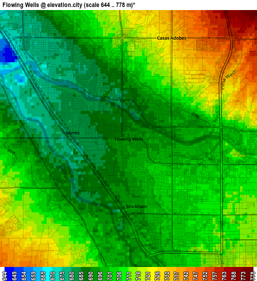 Flowing Wells elevation map