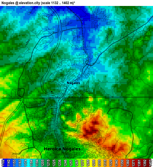 Nogales elevation map