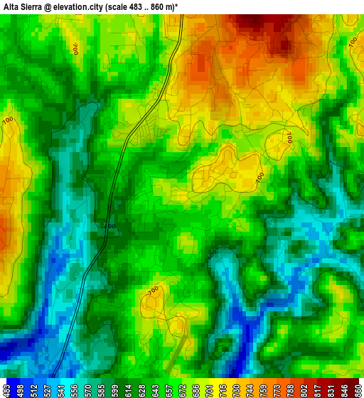 Alta Sierra elevation map