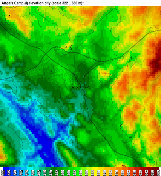 Angels Camp elevation map