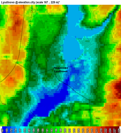 Lyudinovo elevation map